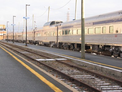 The Ocean in Halifax with all Stainless Steel cars, Evangeline Park at the end and Acadian for dinning.